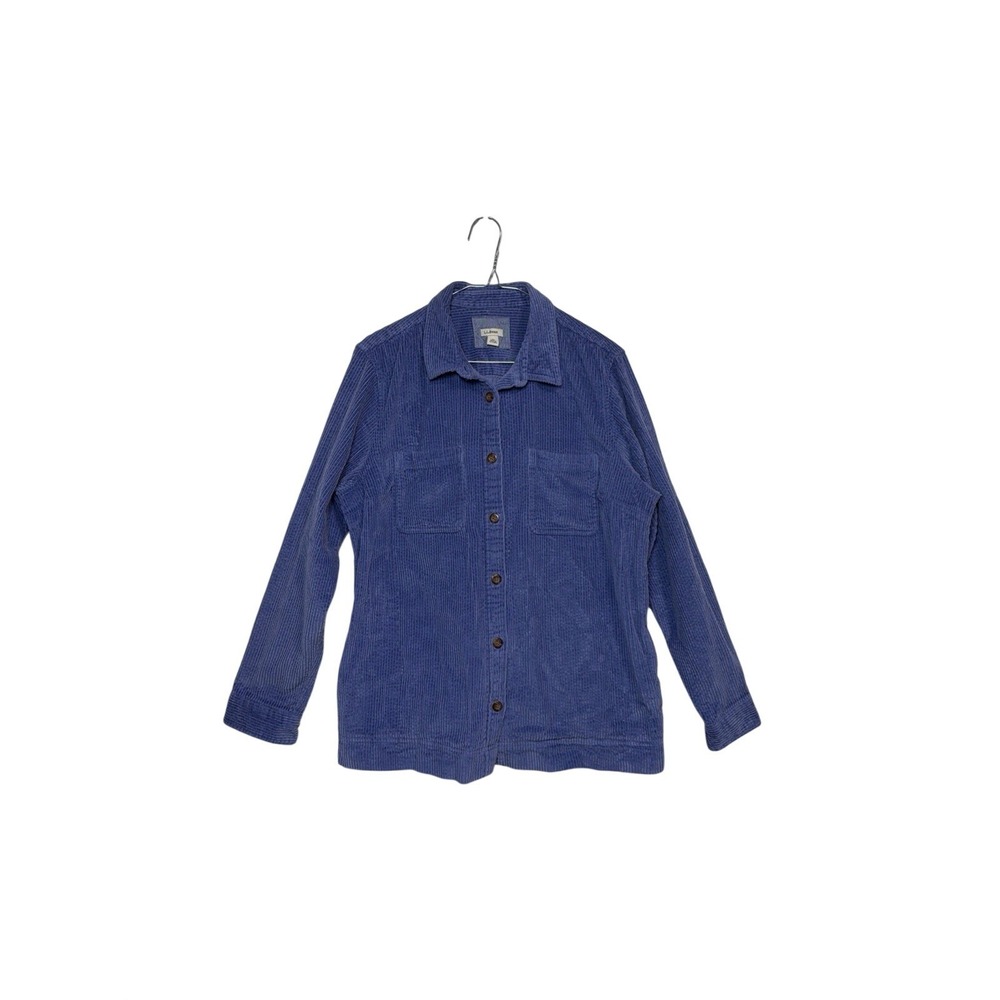 LL Bean Corduroy Button Up Shirt Womens‎ Large Blue Long Sleeve Shacket 510773